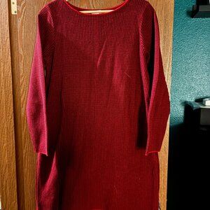 J. Jill Red Black Houndstooth Long Sleeve Relaxed Fit Sweater Dress